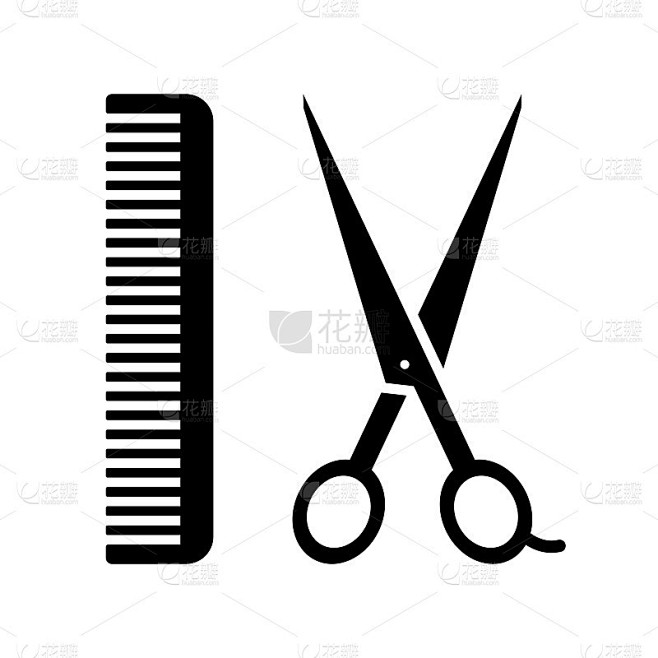 梳子和剪刀的图标。矢量插图。