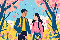 扁平风旅游自由行手绘插画