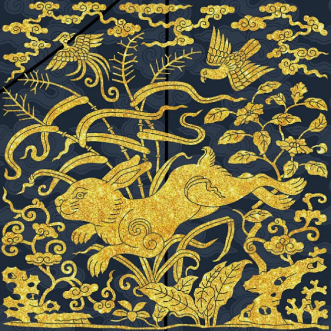 元代兔子蹬鹰织金胸背，一件胸背袍在锡林浩特蒙元文化博物馆，一块胸背在杭州中国丝绸博物馆，加张明代张路的《苍鹰逐兔图》图片_古代花纹图片素材-花瓣网