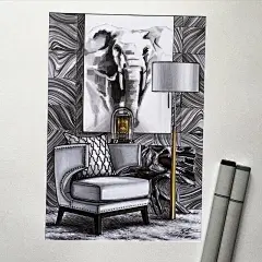 室内设计手绘，局部写实马克笔上色手绘。#环艺设计# ​​​​