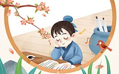 卡通手绘课文插画春晓原创插画海报