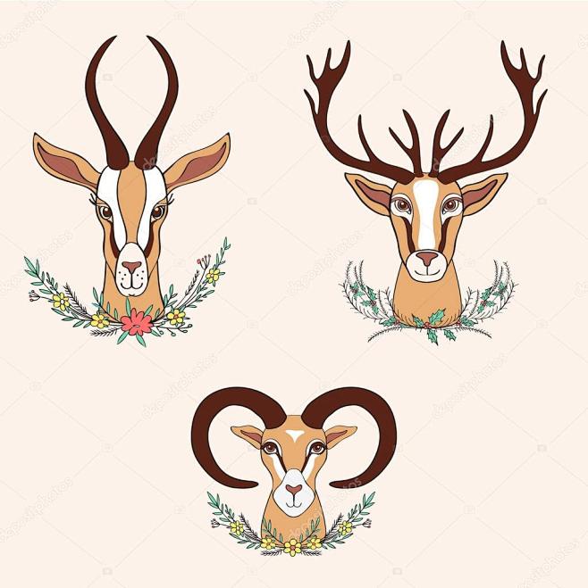 装饰的瞪羚，鹿，Ram 图形手绘制的矢量...
