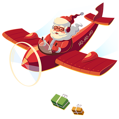 圣诞节元素PNG透明素材圣诞老人飞机红色