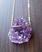 RESERVED Purple amethyst druzy necklace - 14 karat gold pendant OOAK