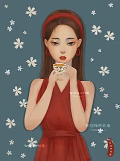 港风穿搭喝茶复古美人-@深海胖柠檬
