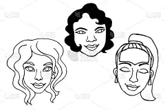一组轮廓人的脸。一个男人、女人、孩子、男孩或女孩的头像，用涂鸦的风格手绘，孤立在白色背景上。不同的和