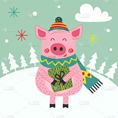贺卡,快乐,猪年,可爱的,云,雪,哺乳纲,传统节日,猪,问候
