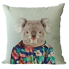 一组超酷的人像动物插画艺术图案抱枕，浣熊、考拉北极熊、狮子、熊猫，亚麻抱枕套靠枕靠垫，【在售价】17.00 元-----------------【立即下单】点击链接立即下单：https://s.click.taobao.com/EpJst3w