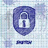 安全,草图,图标,线条,盾,分离着色,轮廓,计算机,安全的,锁