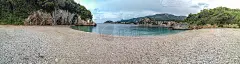 全景图像的安迪古奥卡斯特里萨海滩在爱琴海岛屿科孚，希腊。