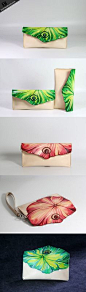 Handmade custom hand painted leather clutch long wallet for women/lady | EverHandmade