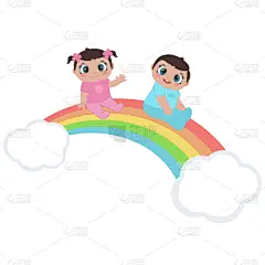 可爱的,彩虹,女孩,多色的,男婴,婴儿期,背景分离,云,小的,儿童