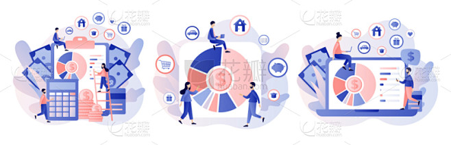 绘画插图,人,预算,矢量,做计划,金融,小的,平坦的