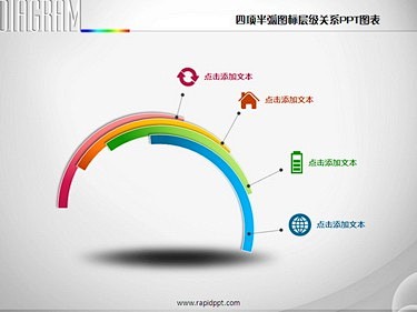 四项半弧图标层级关系PPT图表(静)