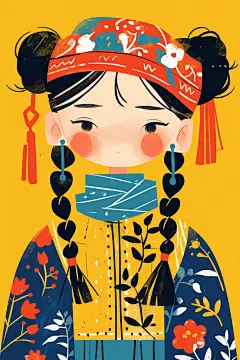东方人物民族女生图片插画