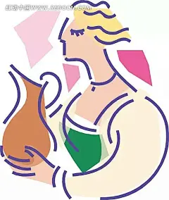 简笔手绘抱着罐子的女人插画|卡通画|卡通人物|卡通形象|美女图片|女人图片|女性图片|人物素材|人物图片|矢量人物|矢量素材|手绘