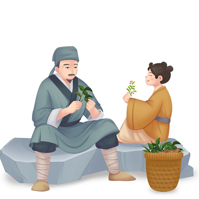 古代医生中医山草药中国医师节人物插画-花瓣网