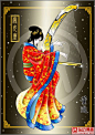 处女座的灵感来自《孔雀东南飞》，画的是弹箜篌的少女，穿汉代绕襟大袖深衣，信期绣纹样，箜篌是唐代形制。