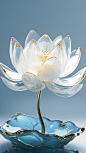 transparent lotus, glasslotus, sss material, lotus, glass texture, transparent plastic, inorganic flower, futuristic flower, surrealism, fantasy art, white gradient background, clean and transparent, plastic texture, bright, realistic super detailed rende