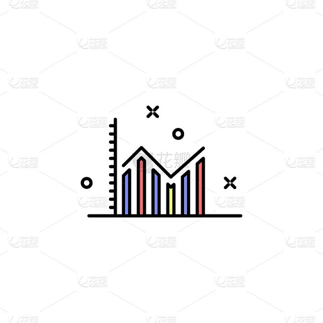 图形报表彩色图标。移动概念和web应用的彩色业务图表图标元素。彩色图形报表图标可以用于网络和移动