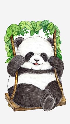 手绘熊猫高清素材 免费素材 国宝 熊猫 荡秋千 免抠png 设计图片 免费下载