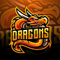This may contain: an orange and yellow dragon mascot with the word dragons on it's chest, in front of a black background
