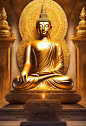 Siddhartha Buddha's golden sculpture in a tample, Offered with candles, long shot, hyper realistic, hyper detailed, masterpiece, photorealistic,8k.