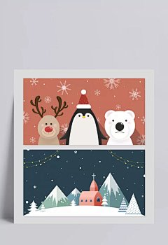 可爱的圣诞节动物插画ps素材|矢量图/PS素材,节日庆祝,圣诞节,冬天,冬季,插画,插图,手绘,雪夜,麋鹿,卡通,企鹅,北极熊