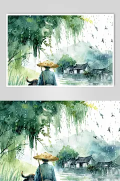 AI数字艺术清明节中国风牧童插画