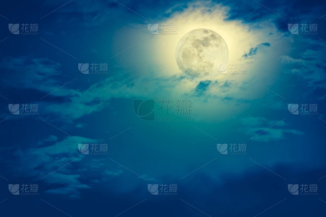 天空,夜晚,明亮,闪亮的,云,美,水平画幅,无人,月亮,美人素材-花瓣网