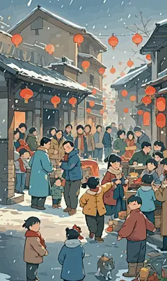 春节雪景街景庆春插画图形元素