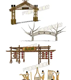 SU徽派美丽乡村村庄农家乐农庄入口标识村标入口标示马头墙模型-淘宝网