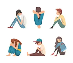 抑郁的青少年坐在地板上不开心插画下载