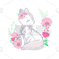 家庭,性格,狐狸,可爱的,动物主题,贺卡,背景分离,母亲,野生动物,玩具