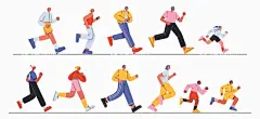 奔跑的人物矢量插画  - 源文件下载【酷图网】奔跑,运动,人物,矢量,插画,素材,儿童,成人,扁平化,