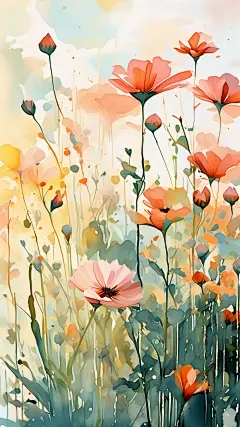 手机壁纸，莫奈花园 ，花，彩色，水彩