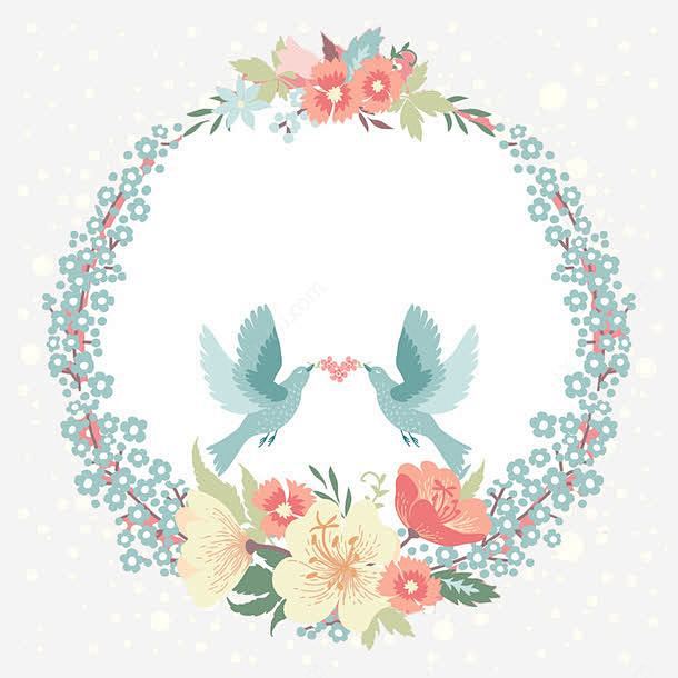 小鸟花朵花环高清素材 圆形 婚庆 婚礼 ...