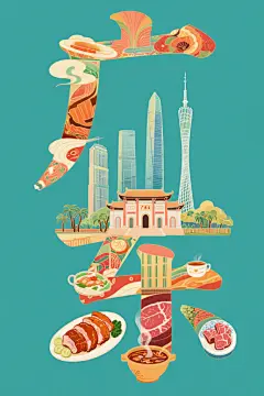 广东特色插画创意艺术字体效果