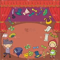儿童剧场演出。幼稚园音乐剧。学校的孩子们玩。舞台, 娱乐, 电影院。小演员