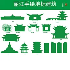 云南丽江地标建筑剪影城市天际线矢量手绘线稿插画ai设计素材