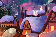 Salululuart 不透明水彩 儿童插画 梦幻 精灵 雪景 夜晚