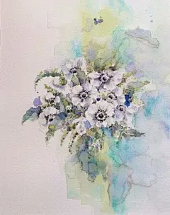 水彩--银莲花 - 高清图片，堆糖，美图壁纸兴趣社区