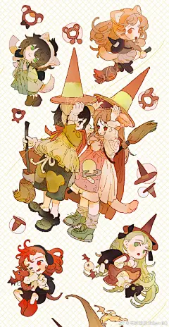 时间跨度很大的一套小魔女系列～～画的超开心，每张都是爽图
这次的小魔女加了一些小小古怪的元素，还做了一些不同版本的色彩尝试(｡･ω･｡)～
后面是胶带的排版图，胶带在这里O田小宝的星空 ​​​​