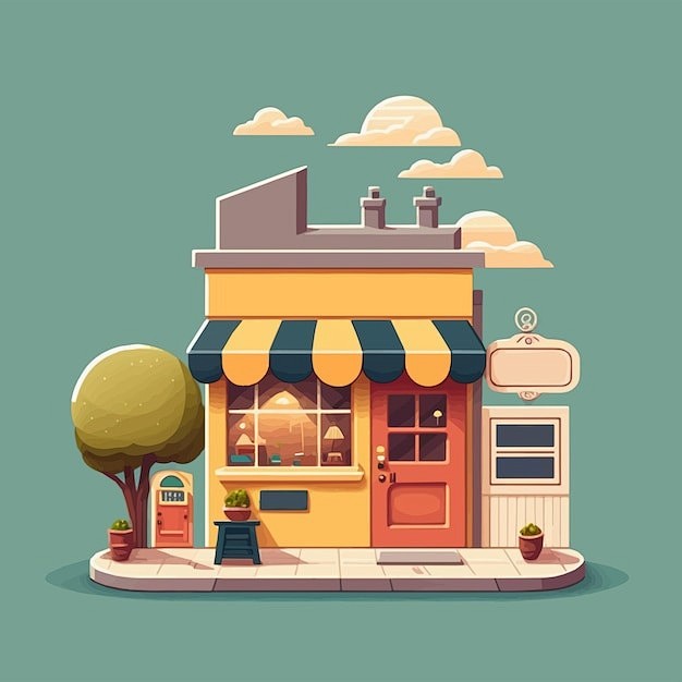 店铺门面卡通插画矢量图设计素材
