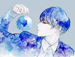青藤スイ、Tumblr、插画、蓝色、青藤、SUI、帅