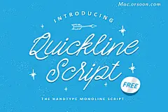 一组手绘风格手写字体Quickline Script，其中包含了两个不同格式的字体文件，双击安装到mac电脑的字体册中即可使用，这组手写风格字体可以用来设计签名、服装、信件、标题、卡片、封面、明信片、邀请函、标签、名片、海报、包装、宣传单等，喜欢的朋友可以来试试哦！