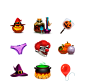 Halloween pumpkin bat moon Icon hat witch treat poison clown