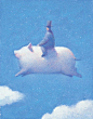 When Pigs Can Fly and Jump Over the Clouds with a Man in a Hat by Hiroshi Watanabe