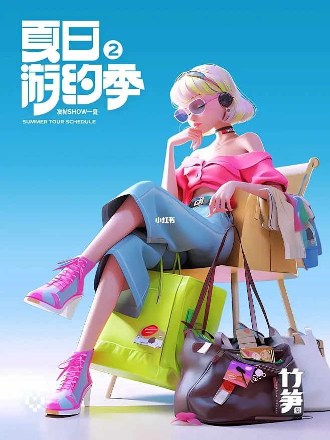 【AIGC】夏日沙滩躺椅上的多巴胺女孩夏...