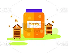 蜂蜜,广口瓶,蜂箱,矢量,巨大的,可爱的,草坪,商务,清新,食品